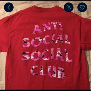Anti Social Social Club red tee with Camo letters